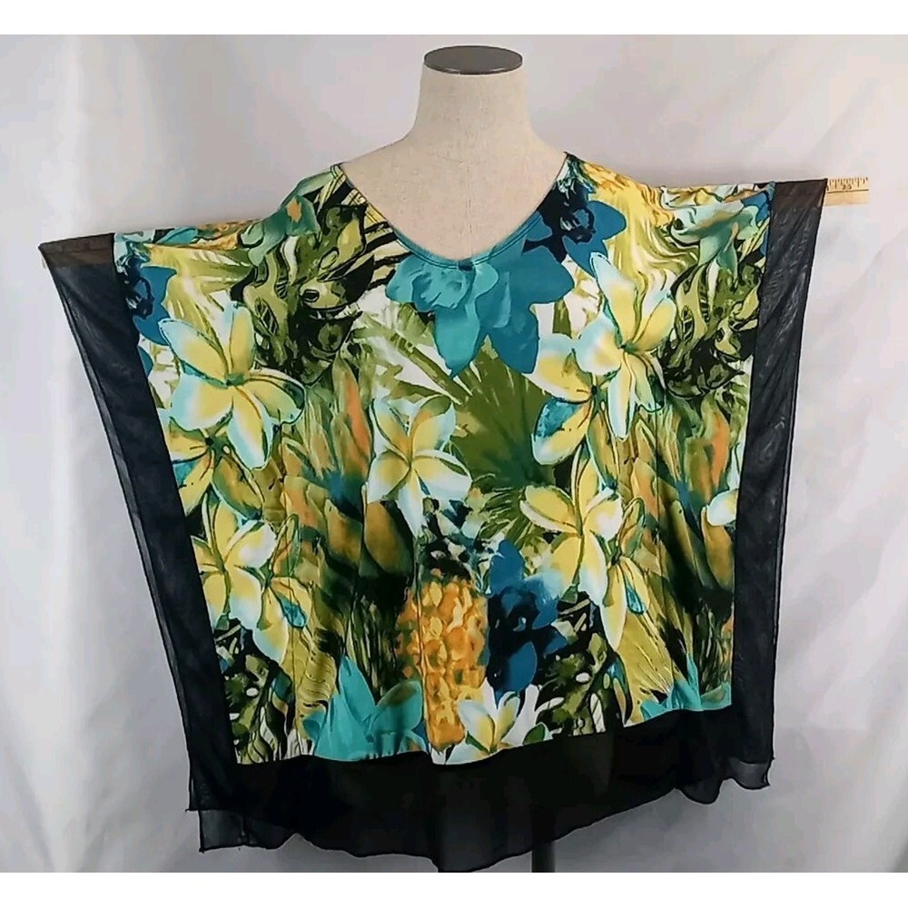 Vintage Suzie Floral Blouse Womens Large Batwing Shirt 90s Fashion Top Tropical - Picture 6 of 11